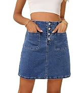 Sidefeel Women's Jean Skirt High Waist Stretch Zimbaplatinum Denim Skirt Button Mini Skirt with P...