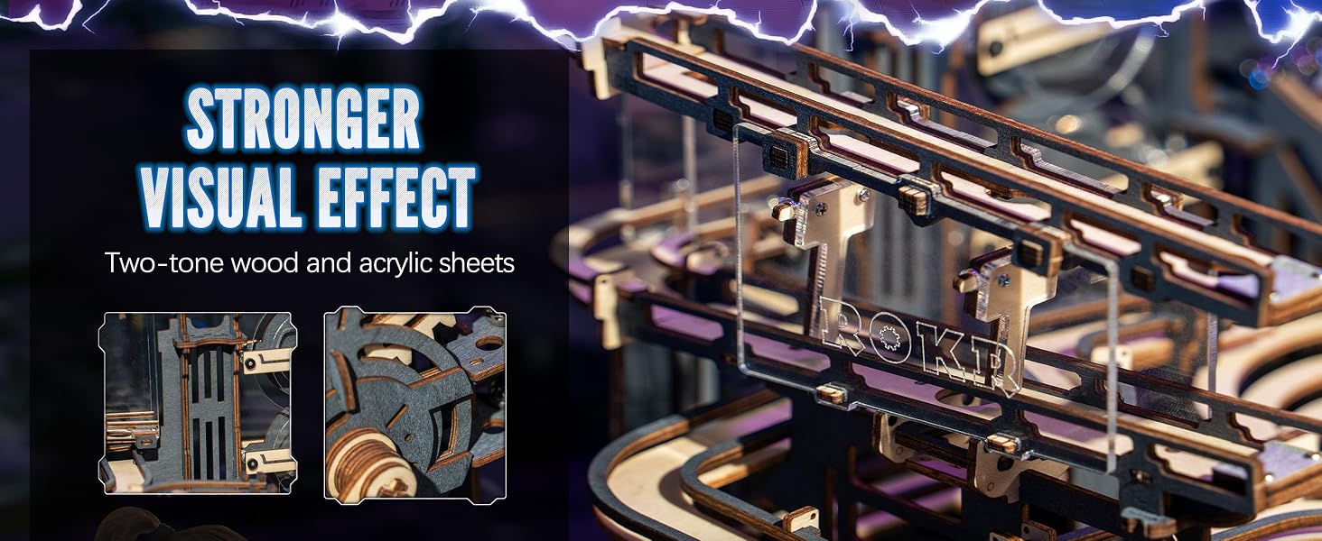 rokr 3D wooden wood puzzles model kits for adults to build marble run night city toy building set