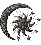 Metal Sun Wall Art Decor, 23.8” Vintage Sun and Star Wall Art Sculpture, Sun Wall Hanging for Ind...