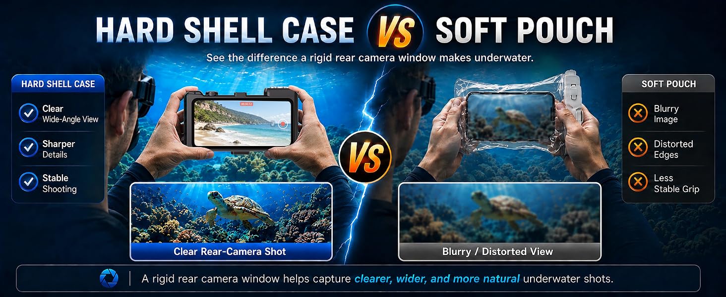 Hard shell underwater phone case gives clearer shots than soft waterproof pouch