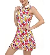 FREEYE Womens Sleeveless Golf Tennis Dresses with Inner Shorts&Pockets for Workout Exercise