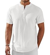 COOFANDY Men Casual Henley Tee Shirt Short Sleeve Band Collar Summer Beach Textured T-Shirt