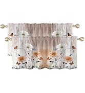 AAtter Blue Floral Kitchen Valances 52" W x 18" L 2 Panels, White Daisy Small Window Treatment, B...