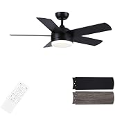 YUHAO 42 Inch Flush Mount Brushed Nickel Ceiling Fan with Light and Remote Control.Noiseless,Dimm...