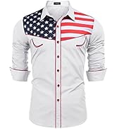 COOFANDY Men's American Flag Button Down Shirts Western Cowboy Shirt Slim Fit Patriotic Long Slee...