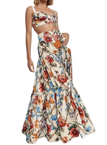 ksotutm 2 Piece Skirt Sets for Women Animal Printed Halter Top High Waist Maxi Skirt Women's Fashion Vacation Outfits