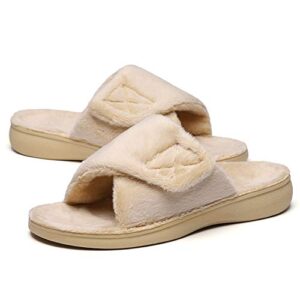 SOLLBEAM Women's Plantar Fasciitis Fuzzy House Orthopedic Adjustable Slippers With Arch Support Orthotic Heel Cup Sandals For Ladies