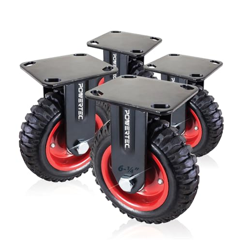 Heavy Duty Fixed Plate Casters with Rubber Knobby Tread for Workbench