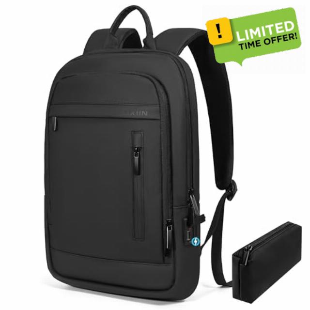 Backpack for Men Lightweight Business Commute Laptop Backpack Anti-Theft Water Resistant Backpack for 15.6 Inch Computer for Daily Office Work with Small Bag (Black