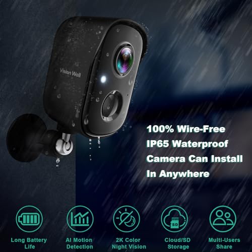 2K Battery Powered AI Motion Detection Spotlight Siren Alarm WiFi Surveillance Indoor Home Camera