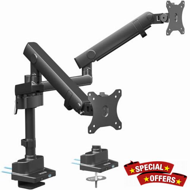 VIVO Premium Aluminum Full Motion Dual Monitor Desk Mount Stand with Lift Engine Arm