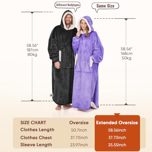 Flannel Sherpa Fleece Blanket Sweatshirt for Adults Women Men