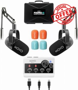 Movo Portable Podcast Equipment Bundle for iPhone/Android Phones- Podcast Kit with Audio Interface
