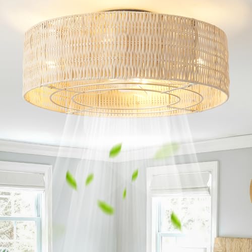 20" Rattan Boho Ceiling Fan with Light Remote Control