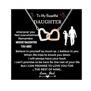 LOTUS-A Silver Necklace Daughter Gifts from Dad - S925 Interlock Heart Necklace with a Message Card Present to My Grown Teen Girls from Father on Daughter's Mother's Day Christmas Birthday Graduatio