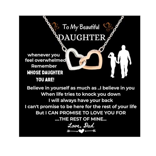 LOTUS-A Silver Necklace Daughter Gifts from Dad - S925 Interlock Heart Necklace with a Message Card Present to My Grown Teen Girls from Father on Daughter's Mother's Day Christmas Birthday Graduatio