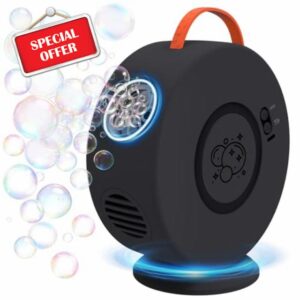 Bubble Machine Automatic Bubble Blower for Kids Toddlers Rechargeable Battery Portable Bubble Maker Electric Bubble Machine Auto Rotating 90°/360° Outdoor Toy for Easter and Birthday Gif