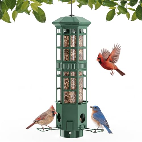 Chew-Resistant Metal Hanging Bird Feeder for Outdoors Gravity Spring Mechanism