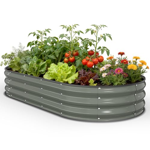 Oval Metal Raised Garden Bed Outdoor Planter Box with Open Bottom