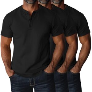 Ficerd 3 Pack Men's Big and Tall Henley T-Shirts Short Sleeve Plus Size Tee Loose Casual Shirts Basic Oversized Tops