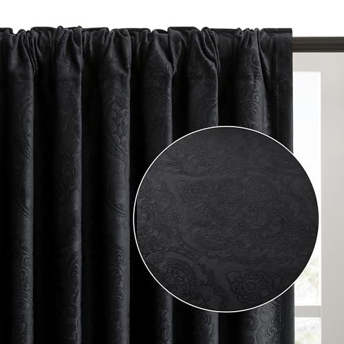 2 Panels Luxury Vintage Drapes Floral Embossed Blackout Window Curtain Back Tab Thermal for Bedroom