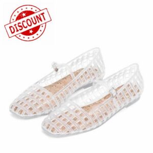 Jelly Mesh Ballet Flats for Women Hollow Square Toe Jelly Sandals Beach Ballerina Flats Summer Cute Mary Jane Shoes