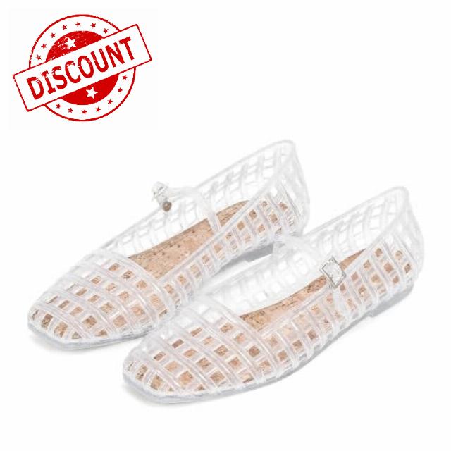 Jelly Mesh Ballet Flats for Women Hollow Square Toe Jelly Sandals Beach Ballerina Flats Summer Cute Mary Jane Shoes