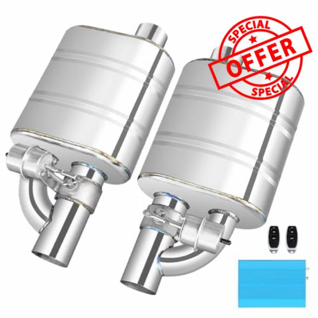2 Inch Valved Muffler Exhaust Cutout with Muffler Cat Back Exhaust System Kit (2pcs)