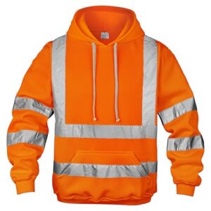 wefeyuv Class 3 Hi Vis Reflective Hoodie for Men Safety Construction Work | Reflective safety sweatshirt with Pockets