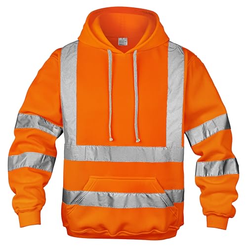 wefeyuv Class 3 Hi Vis Reflective Hoodie for Men Safety Construction Work | Reflective safety sweatshirt with Pockets