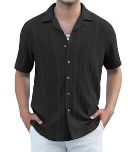 Damipow Mens Casual Button Down Shirts Short Sleeve Fashion Vacation Beach Shirts