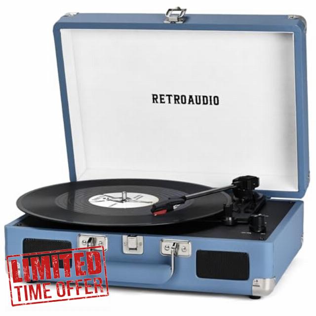 Vinyl Record Player Bluetooth Vintage Portable Suitcase Turntable with Built-in Speakers 3-Speed Belt-Driven Record Player Support RCA Output and Headphone Outpu