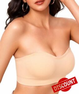 Strapless Bras for Women Non-Slip Wireless Bandeau Bra Seamless Padded Tube Top Bra Including Fabric & Clear Straps
