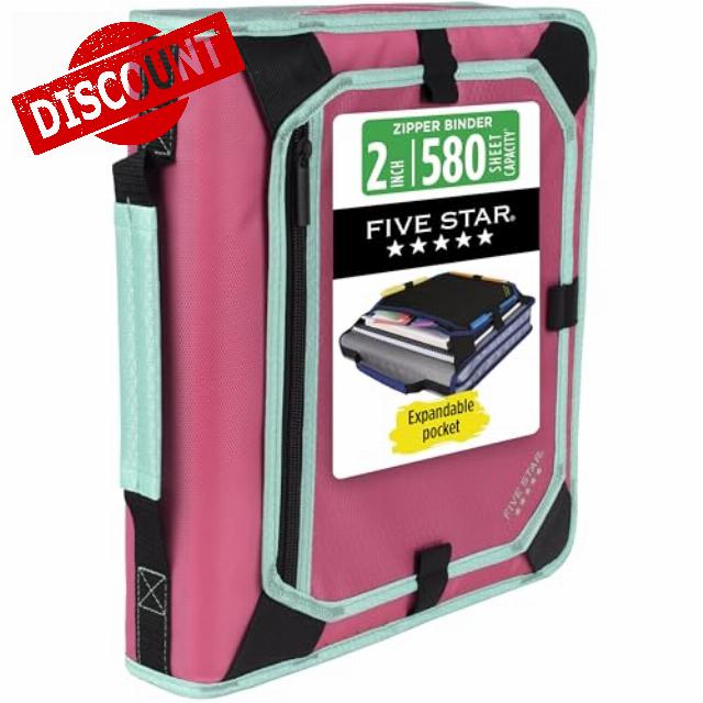 Five Star Zipper Binder 2 Inch O-Rings Case Organiser with Expansion Panel and 5-Tab Expanding File Folder