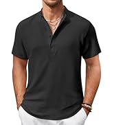 COOFANDY Men's Casual Henley Shirt Short Sleeve Summer Shirts Linen Band Collar Summer Beach Hipp...