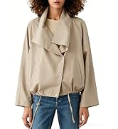 Megfie Womens Bomber Jackets Oversized Button High Neck Puff Coats Elastic Balloon Hem Fall Tops