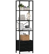 Furnulem 4-Tier Corner Shelf, Bookshelf with 2 Storage Drawers, 57.28”Tall Narrow Bookcase, Stand...