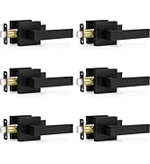 Plustool 6 Pack Matte Black Door Handles, Passage Door Levers for Hallway & Closet, Interior Keyl...
