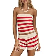 Nirovien Womens 2 Piece Shorts Set Summer Striped Lounge Set Spaghetti Strap Tank Top and Shorts ...