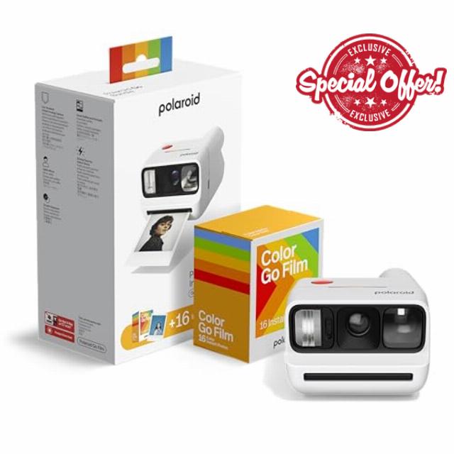 Polaroid Go Generation 3 Bundle - Mini Instant Film Camera + 16 Color Photos - White (6660) - Only Compatible with Go Film