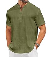 COOFANDY Men's Casual Henley Shirt Short Sleeve Linen Shirt Band Collar Summer Hippie Beach T-Shirts