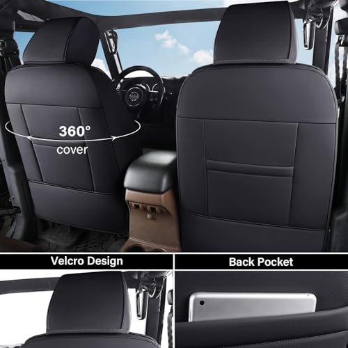 Leather Front Seat Covers for Truck Automotive Wrangler Seat Covers Custom Fit for 2007-2017 Jeep Wrangler 2-Door/4-Door（Black）