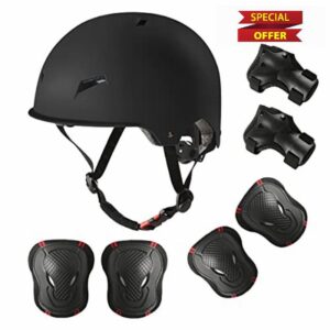 Skateboard Bike Helmet for Adults Adjustable Knee Elbow Pads Wrist Guards Protective Gear Helmets Set Teens for Bicycle Cycling Skate Scooter Bicycle Helme