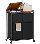 Furnulem 2 Tiers Laundry Hamper with Wooden Shelf and Hooks, Vertical Laundry Basket with Pull-Ou...