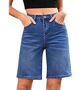 LookbookStore Bermuda Shorts for Women High Waisted Classic Casual Long Jean Shorts Stretchy Deni...