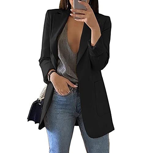 Cnkwei Womens Casual Blazers Open Front Long Sleeve Lapel Collar Work Office Jacke