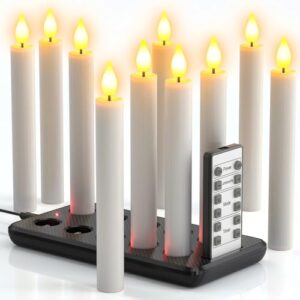 PChero 10 Pcs Rechargeable Flameless Taper Candles with Charging Station