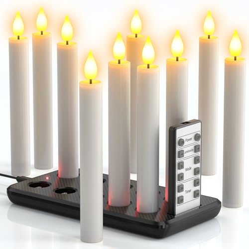 PChero 10 Pcs Rechargeable Flameless Taper Candles with Charging Station