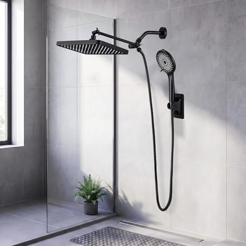 Adjustable 13" Dual Tandem Shower Heads - Matte Black