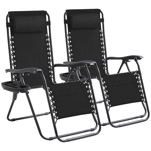 Padded Anti Gravity Lounge Chair with Adjustable Pillow & Cup Holder for Outdoor Camping